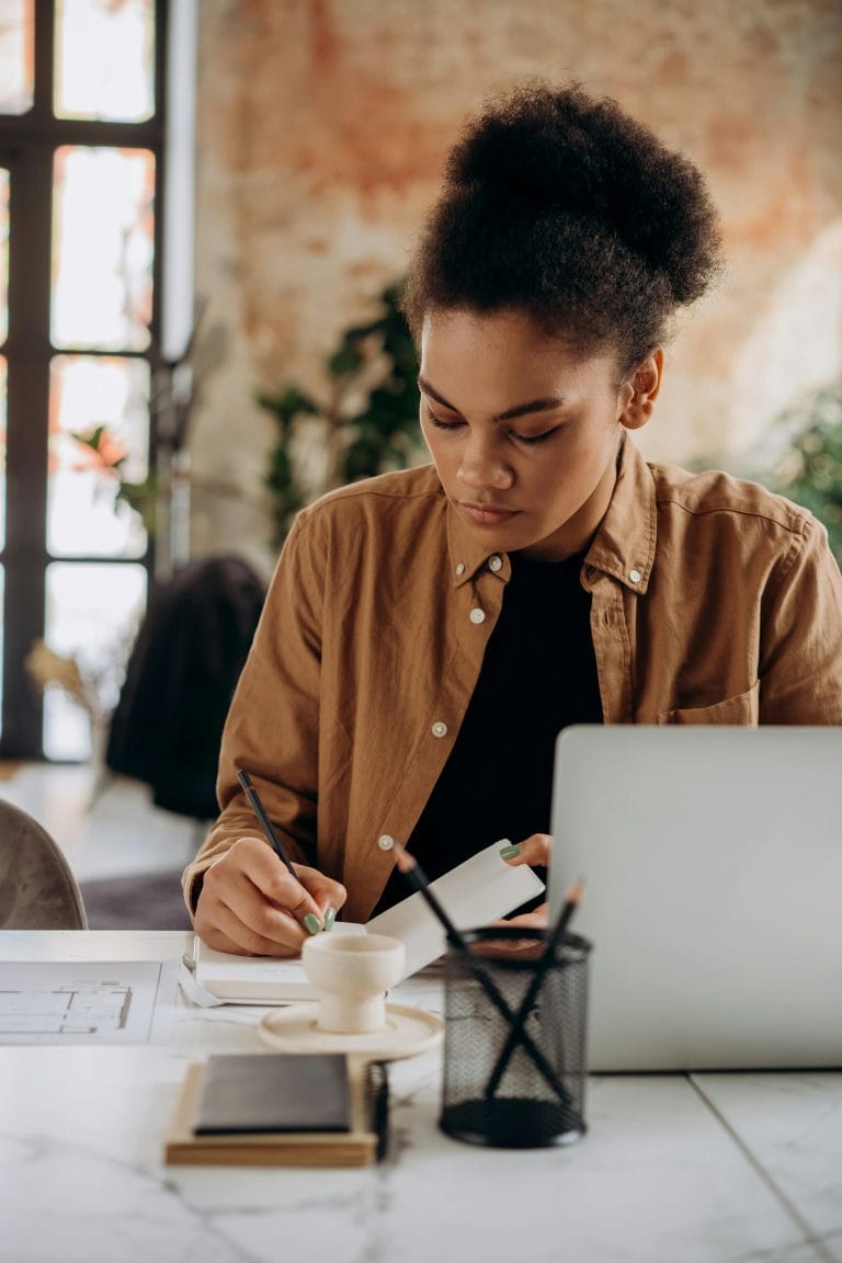 Person taking a creative ability test to measure creative thinking and innovation.