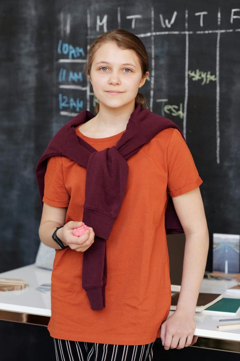 Girl practicing mindfulness and building self-esteem about her body.